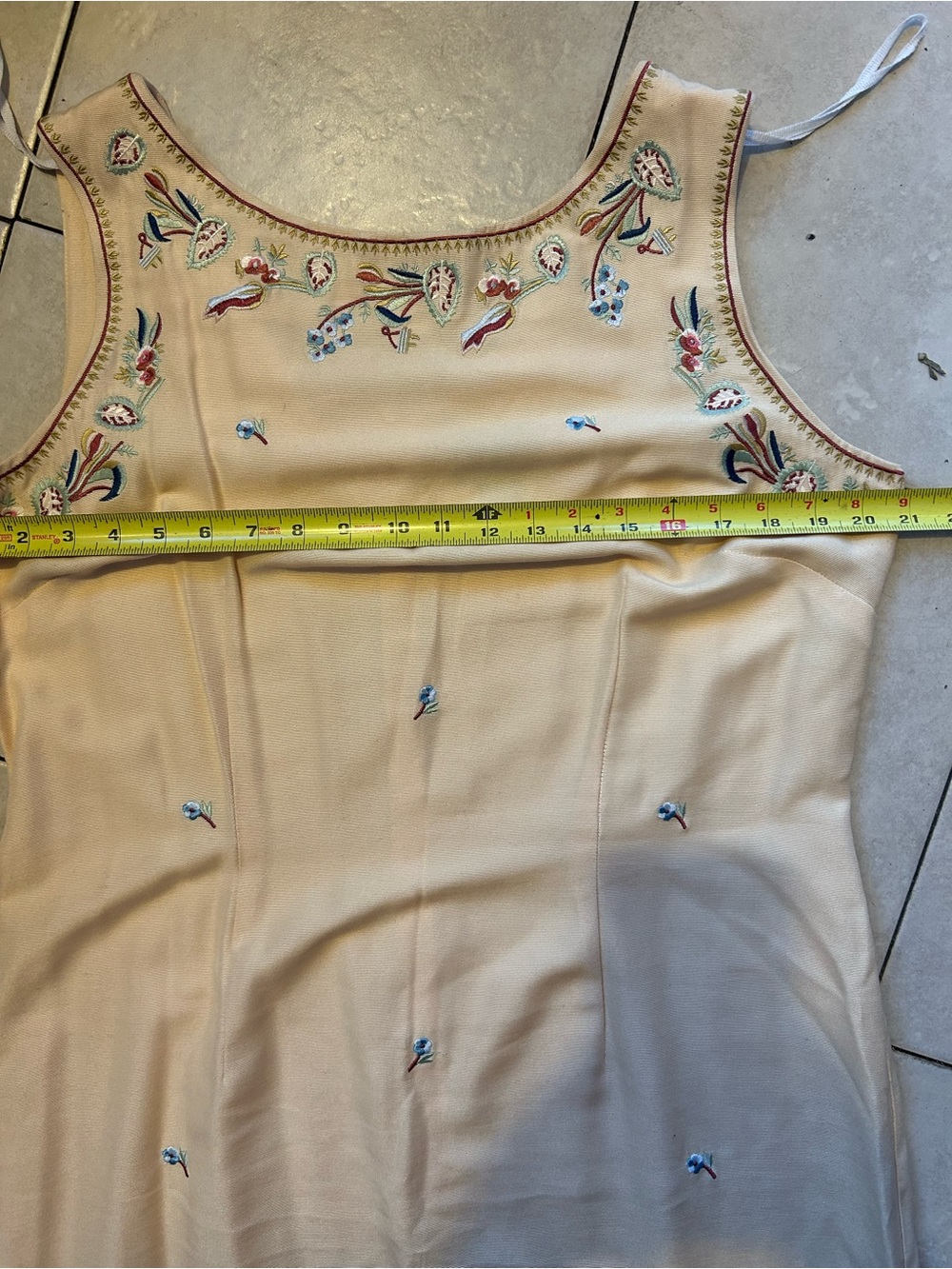 Scarlett Yelow Embroidered Sleeveless Dress with Multicolor Floral Stitching